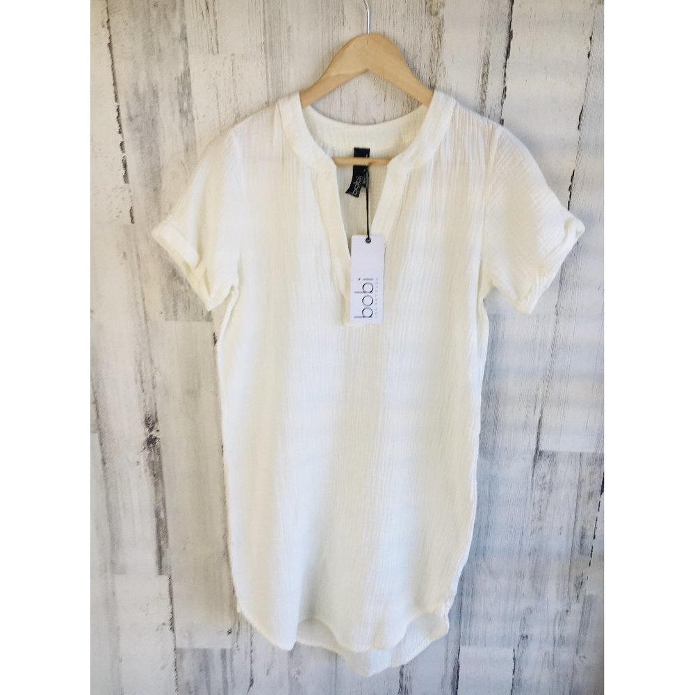 NWT bobi Los Angeles Crinkle Gauze Dress Cream Short Sleeve REVOLVE XS